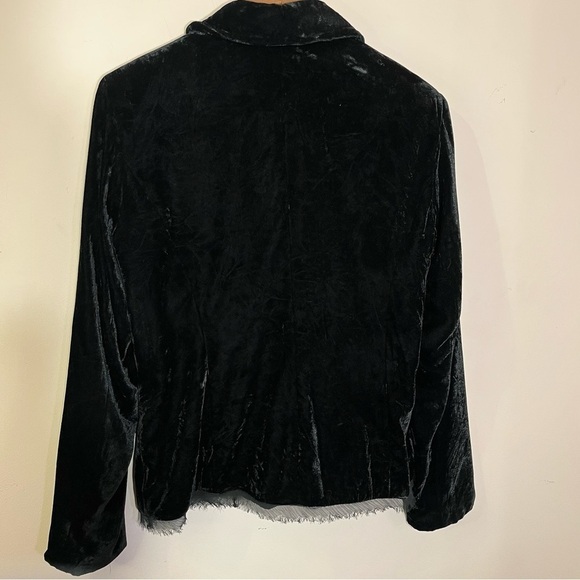 NY Collection sz medium black velvet tie front blazer with fringe trim - Picture 2 of 16